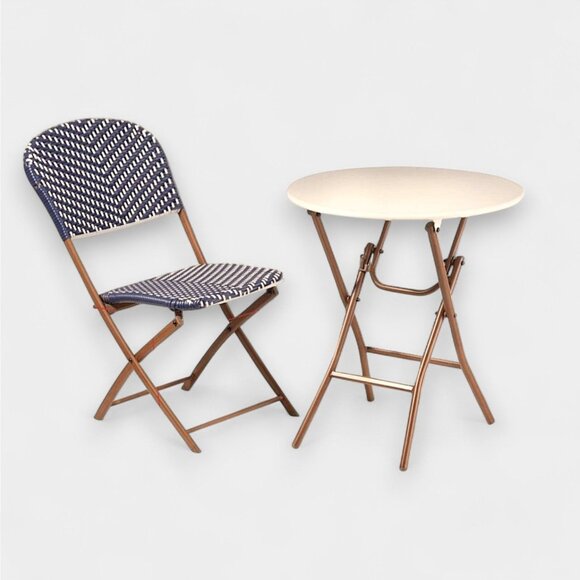 French Cafe Folding Round Patio Bistro Table White Brown Metal Frame - Threshold - Picture 7 of 8